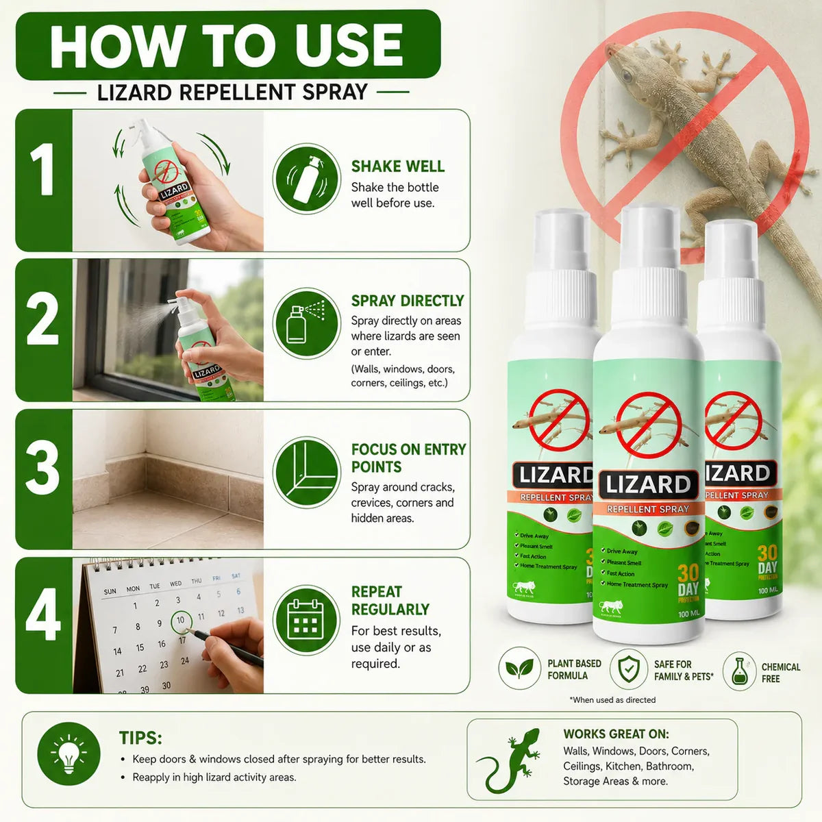 Lizard Repellent Spray – Pack of 3 (100ml each)